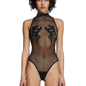 Bad luck dragon fishnet bodysuit club ex